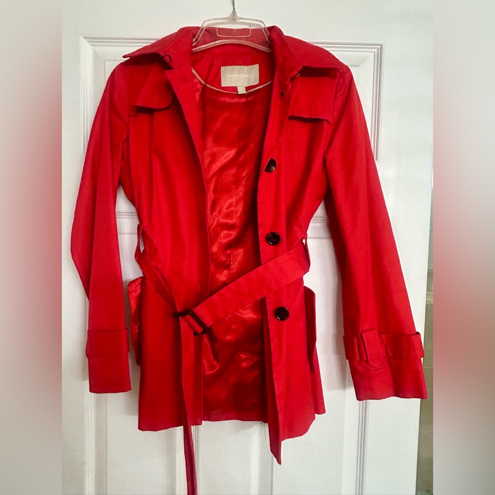 Banana Republic Red Trench Coat Water-Resistant Mid-Length